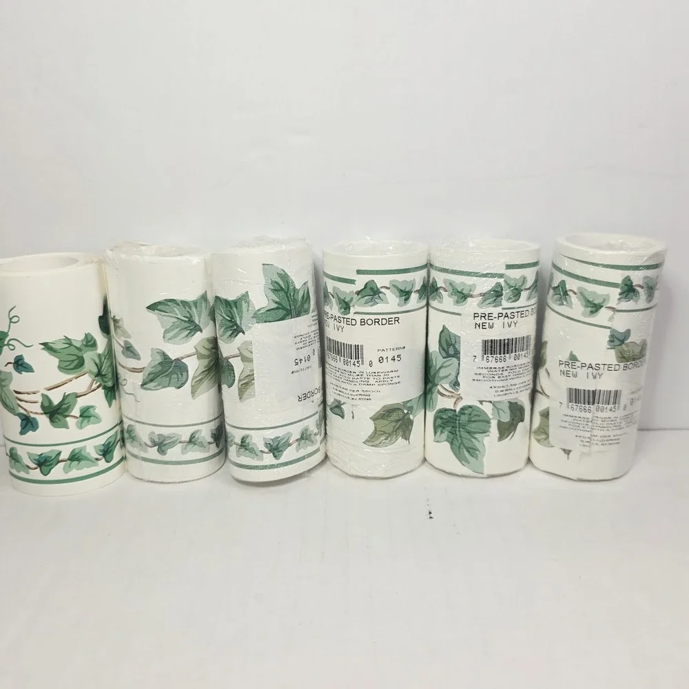 SET of 6 Vintage TRIMZ Wallpaper Border Rolls New Ivy Pattern #145 Green Floral